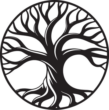 Tree of life vector illustration. round tree of life logo, perfect for modern designs and spiritual concepts.