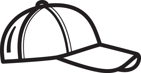 Fototapeta premium Black and white line of a baseball cap with visor and button on also transparent background, line black and white