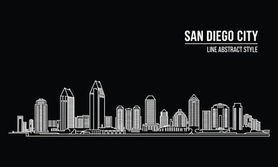 Obraz premium Black and white abstract of san diego skyline with city name