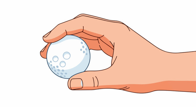 Hand holding a golf ball with dimples and dimples