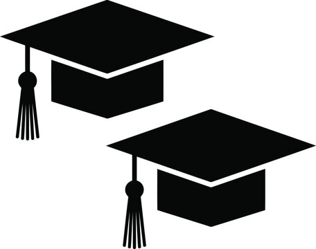 Graduation Cap Silhouette Set: Minimalist Academic Mortarboard Vector Icons for Education