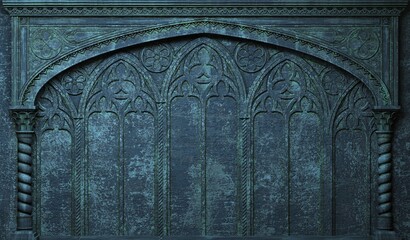 Classic wall of old stucco gothic stone panels blue paint © denisik11