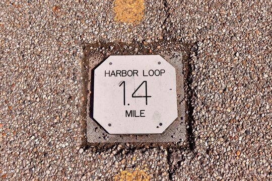 A close view of the metal plate distance marker.