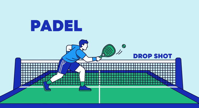 Padle Player Executing a Drop Shot Against the Backdrop of Vibrant Blue and Green