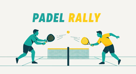 Fototapeta premium Padle Players Engaged in Dynamic and Competitive Rally on Court, Game Illustration Design