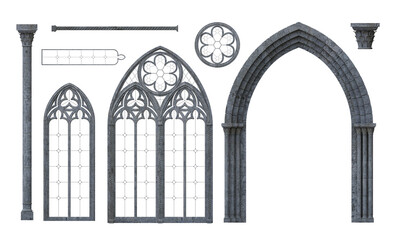Naklejka premium Set of gothic cathedral window elements