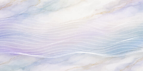 Abstract watercolor background with blue waves and white snow textures depicting a frozen winter sea under a bright sky with light clouds © Sayid
