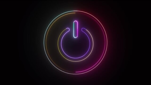 Striking a neon power button animation in black background