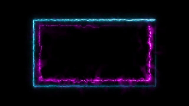 Glowing neon rectangle border frame on black background