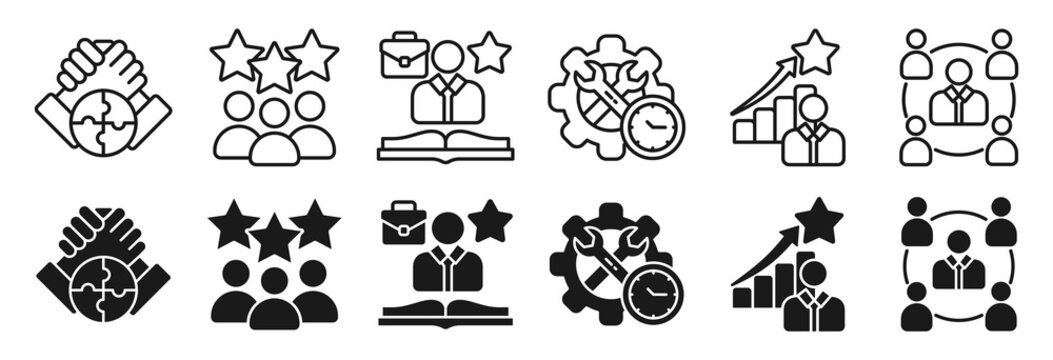 Traineeship icon set. Applicant and work experience symbol
