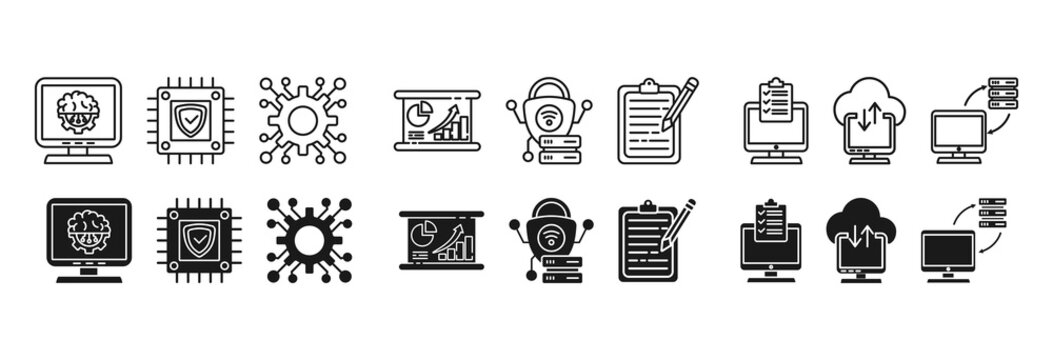 EDI icon set. electronic data interchange of business documents standard format with a cloud server symbol