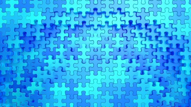 Puzzles Form a Wave. Abstract motion, two color, 3d rendering, 4k resolution

