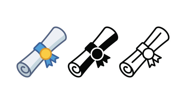 Colorful Black and White Diploma Scroll Certificate Vector Icons