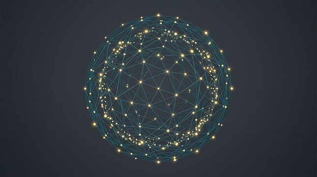 Abstract digital data network sphere with futuristic connected lines and dots