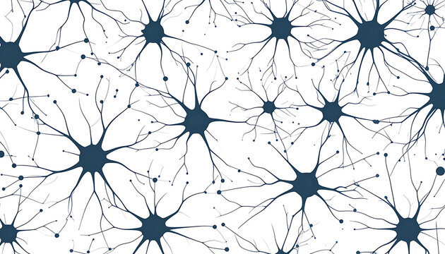 Abstract pattern of dark blue neurons on a white background, representing brain activity and neural network connections