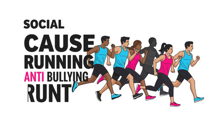 Obraz premium People Running Together to Promote Anti-Bullying Social Cause Concept Illustration