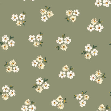 Earthy rusty floral print on soft olive base