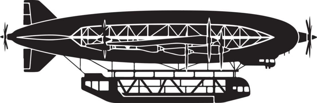 Vintage airship, blimp vector illustration, black and white, zeppelin design, aircraft icon