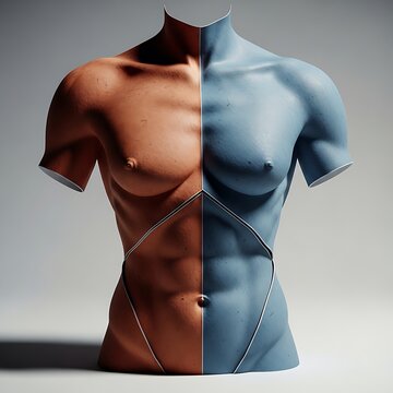Torso mannequin split color contrast.