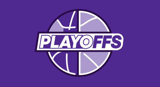 Playoffs Graphic Design With Basketball Element On Purple Background