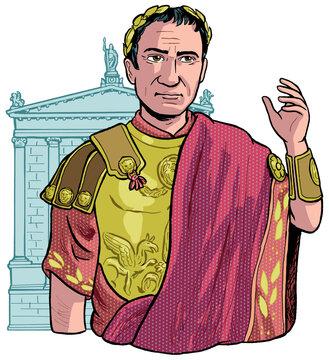 Julius Caesar vor r&ouml;mischem Tempel