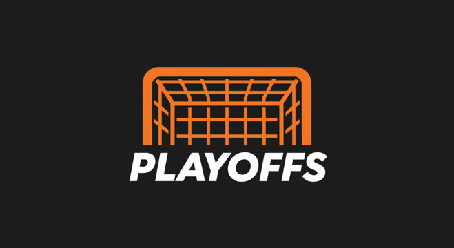 Playoff Season Logo: Goal Symbol with Bold Typography on a Dark Background