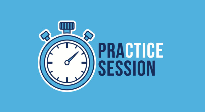 Practice Session Design, Isolated Clock and Text on a Light Blue Background