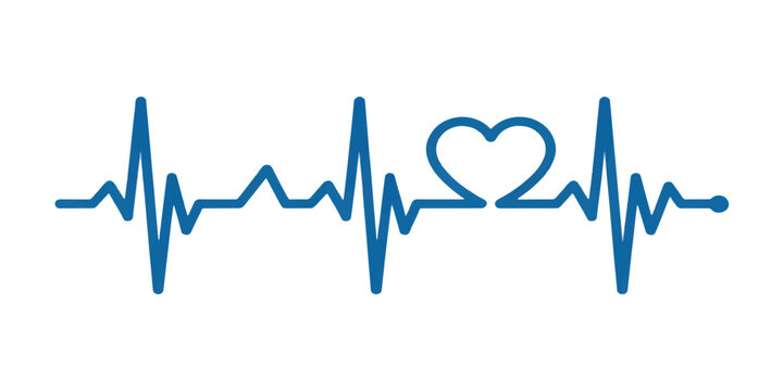A medical cardiogram displays a heartbeat forming a heart shape on an ECG monitor graph to symbolize love and life through a cardiology pulse line illustration