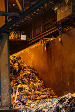 Waste to Energy Facility and Recycling Center, the interior, a bin of content for recycling.