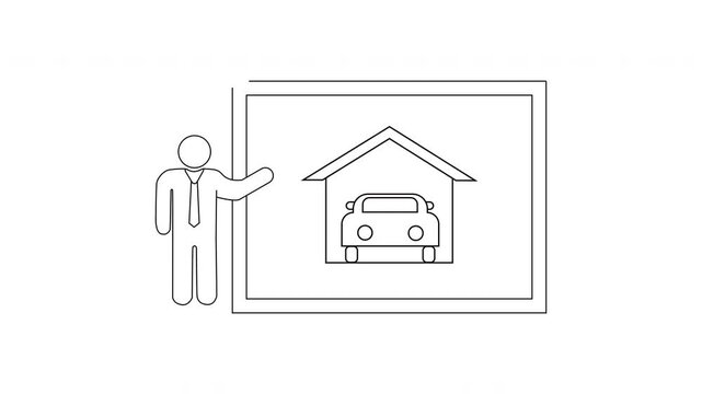 Man presenting a blueprint of a garage with a car inside.