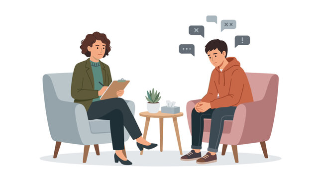 Therapy session between counselor and client.