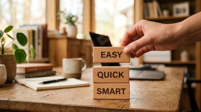 Hand building quick smart easy tower with wooden blocks