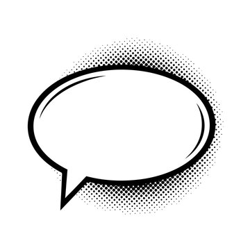 Empty comic book speech bubble with halftone dot pattern effect