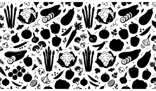 Whimsical seamless vegetable doodle pattern vector for kitchen decor fabric print and eco packaging