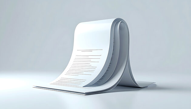 Abstract white paper scroll unfurling with perforated edge and blurred text, symbolizing data or records, clean and modern