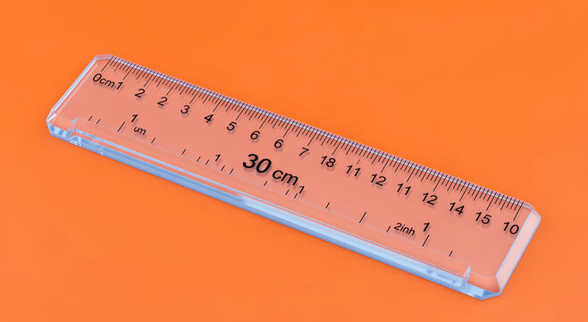 Transparent plastic 30 centimeter ruler on orange background for measurement transparent background