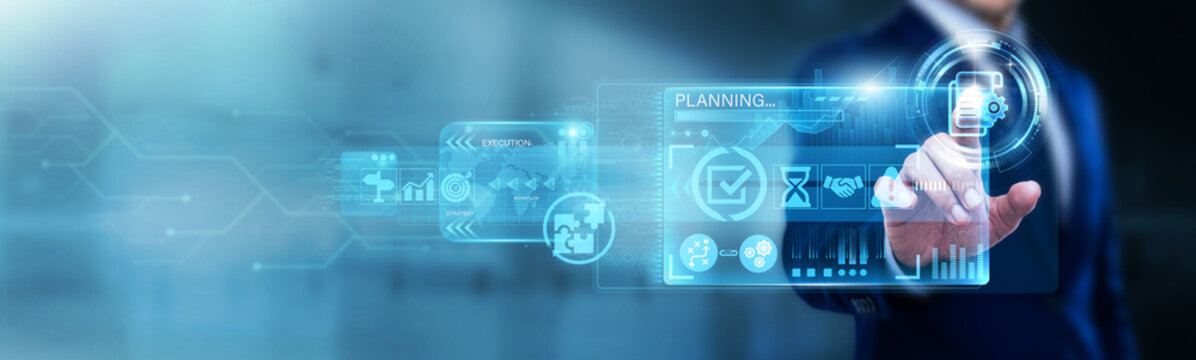 Project Lead pointing at Project Management on a digital screen. Task scheduling, resource planning, and milestone tracking. Ensuring efficient delivery of goals within set deadlines.