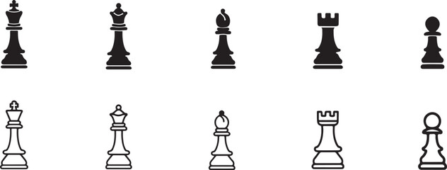 Chess Piece Icons Set Black Silhouette Vector Collection. © IconNest