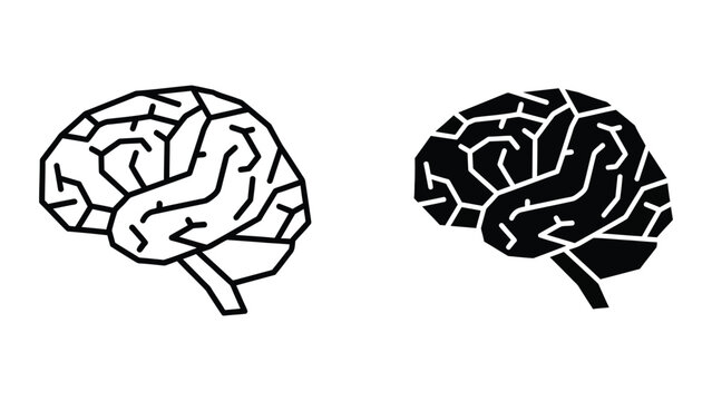 Black and white brain illustration side views