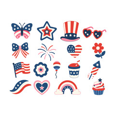 Obraz premium 4th of July Patriotic American Independence Day Icon Set Vector