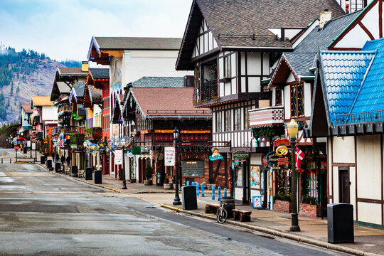 Leavenworth, a Bavarian themed town in eastern Washington, the main street.