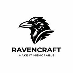 Naklejka premium Black raven bird head illustration design.