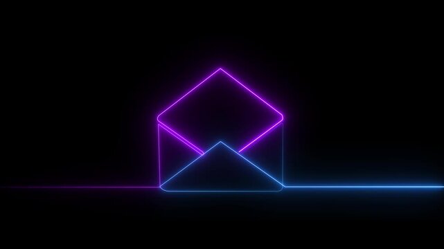 Message concept, envelope self drawing animation. Animated red line on black background motion animation 4k video...