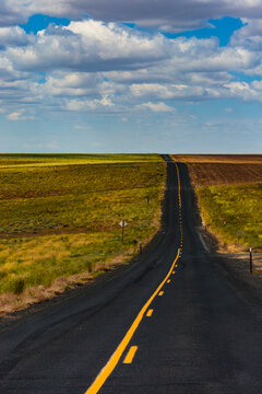 Two lane rural road in the Palouse, near Lind.