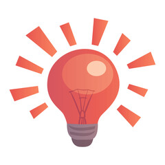 Fototapeta premium Light bulb glowing with orange rays on white background