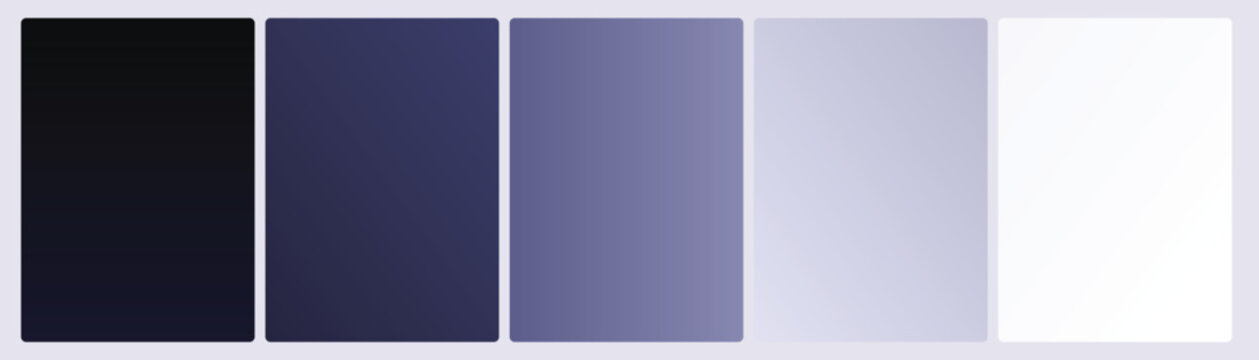 Set of five luxe silver gradient cards in jet black charcoal slate pewter lavender and white elegant tones