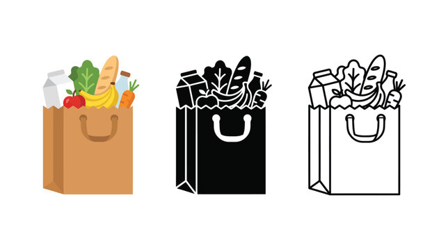 Grocery shopping bags with food Vector