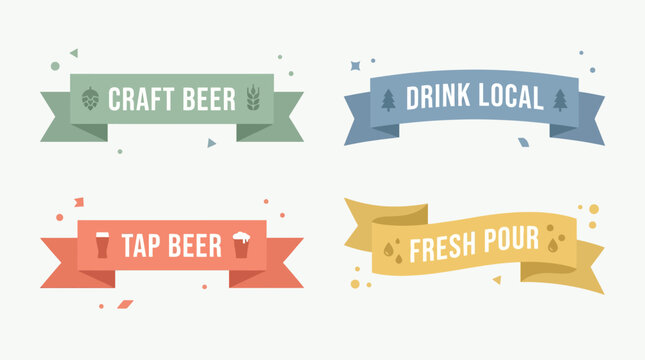 Colorful beer banners with text labels for craft tap local and fresh pour advertising