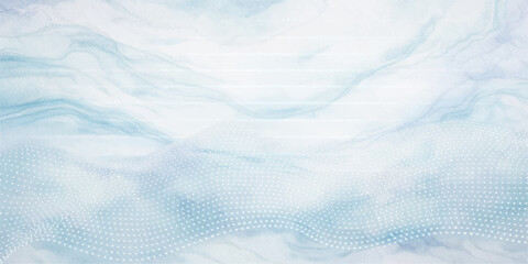 A soft abstract blue background featuring a winter frost texture with white snow patterns and cold ice clouds drifting through a light seasonal atmosphere © Sayid