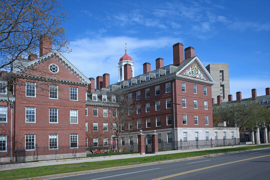 Harvard University, Georgian style building with gilded coat of arms on gable